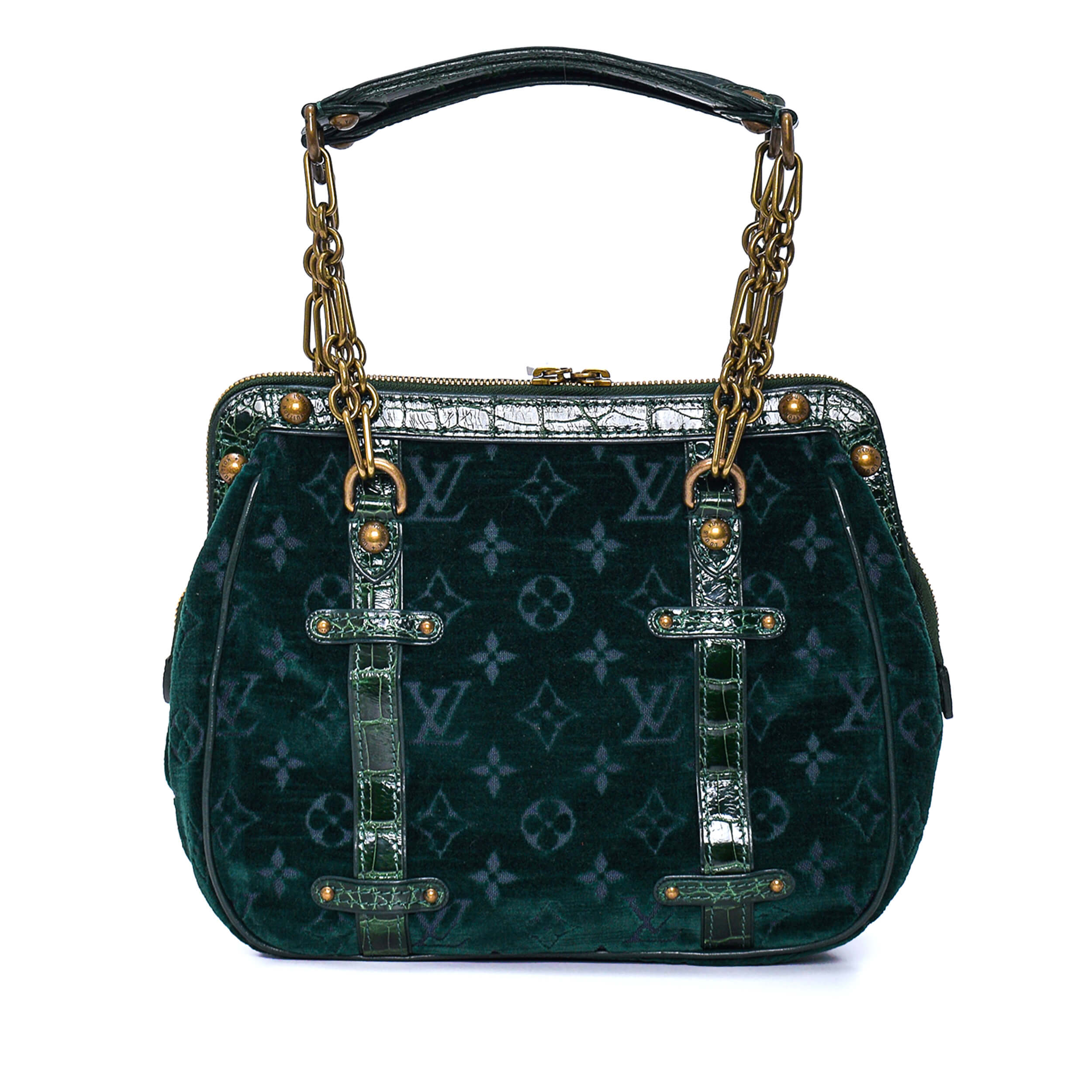 Louis Vuitton - Green Monogram Velour & Alligator Gracie Bag